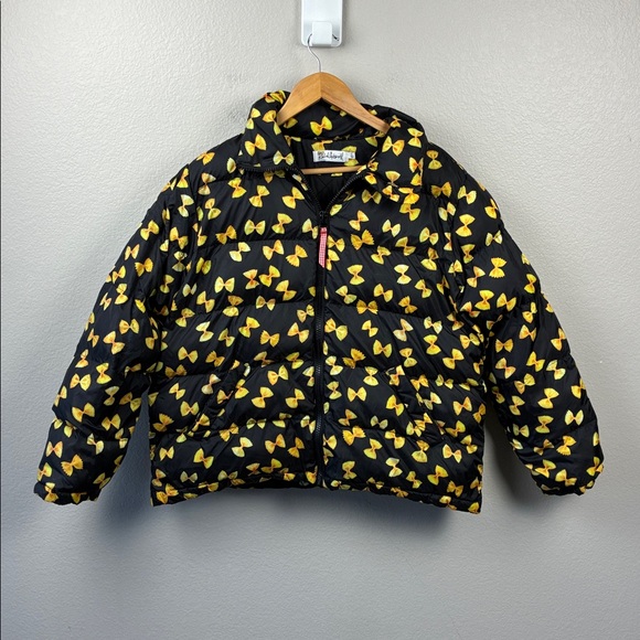 Rachel Antonoff Parker Pasta Puffer Coat Black/Yellow Jacket Anthropologie L - Picture 4 of 12